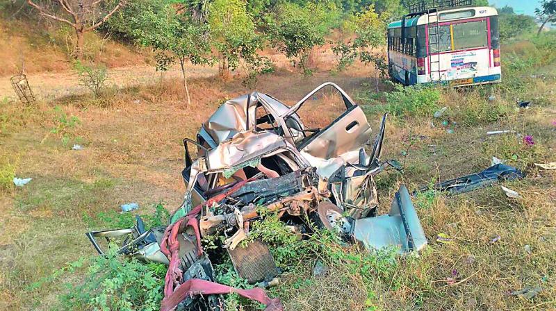 The car which was badly damaged in the accident.  (Photo: DC)
