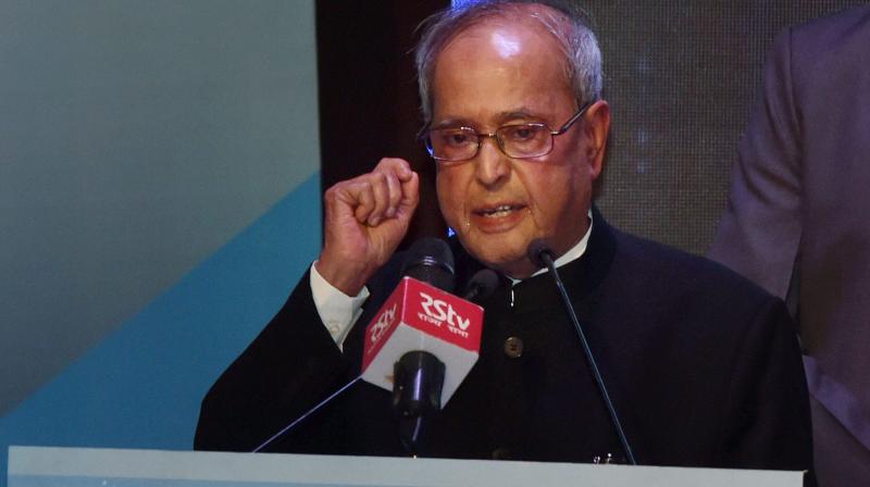 President Pranab Mukherjee addressing the audience after the release of commemorative publication of National Herald at a function in New Delhi on Saturday. (Photo: PTI)