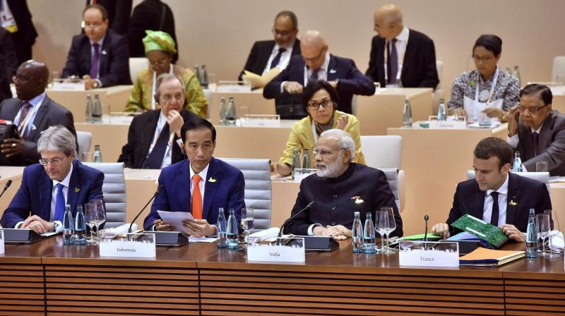 Prime Minister Narendra Modi at the plenary session of the G-20 Summit in Hamburg, Germany on Friday. (Photo: PTI)