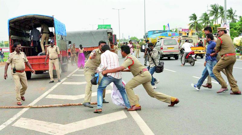 Police take into preventive custody 600 Madiga Reservation Porata Samiti leaders and activists.