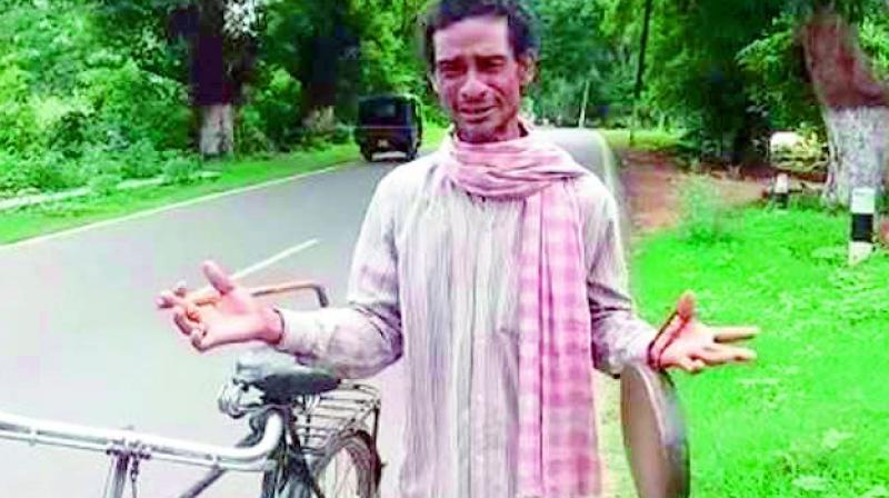 Dushmant Sahoo was forced to walk through his village while playing the gong. He was also asked to say, â€œIm playing the gong as my wife has committed a mistake by going against the wishes of villagers.â€