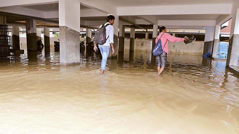 File photo of a flooded apartment complex off Bannerghatta road. (Photo: DC)