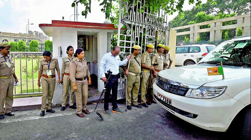 Security tightened outside Uttar Pradesh assembly in the wake of explosive found inside. (Photo: PTI)