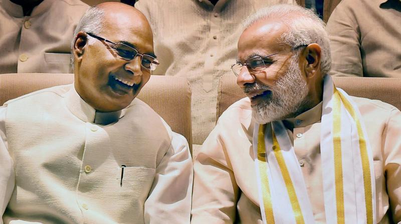 Presidential candidate Ram Nath Kovind and Prime Minister Narendra Modi at an NDA meeting in New Delhi on Sunday. (Photo: PTI)