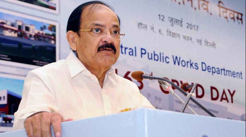 Union Minister for Urban Development, Housing & Urban Poverty Alleviation and Information & Broadcasting, M. Venkaiah Naidu addresses the 163rd Annual Day of Central Public Works Department (CPWD), function in New Delhi on Wednesday. (Photo: PTI)