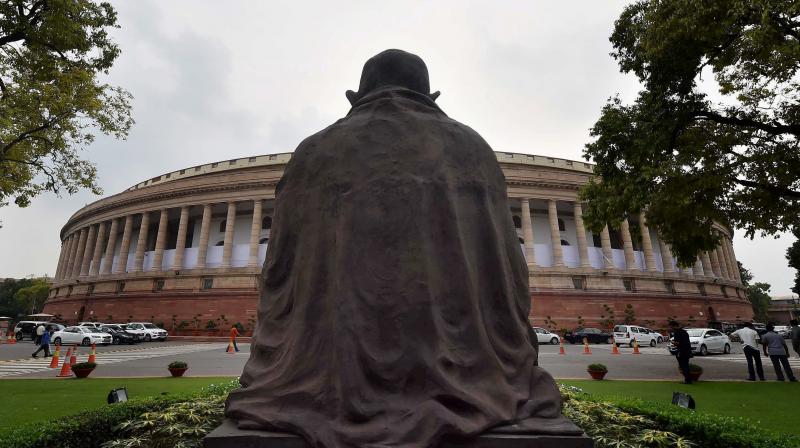 A view of Parliament in New Delhi on Sunday, a day ahead of the monsoon session. (Photo: PTI)