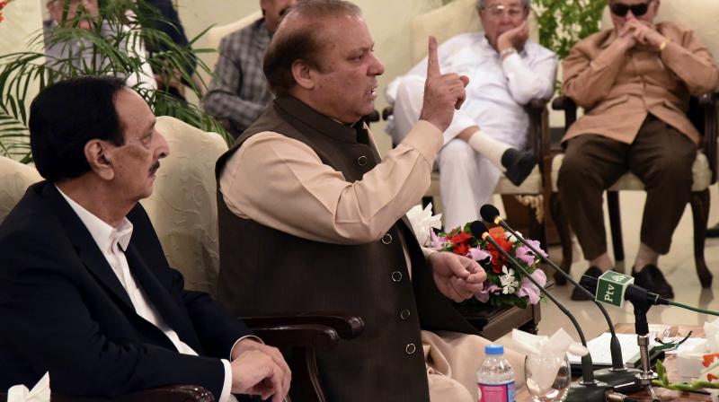 This photo released by Pakistans Muslim League shows Pakistani ousted Prime Minister Nawaz Sharif addressing a party in Islamabad, Pakistan. (Photo: AP)