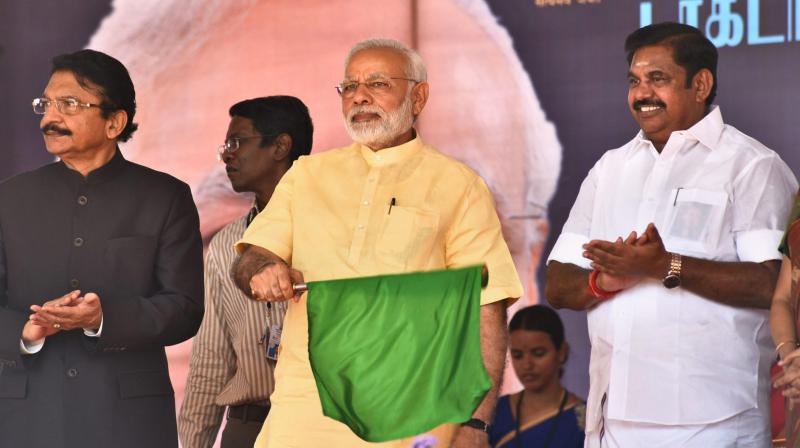 Prime Minister Narendra Modi flagging off a new express train from Ayodhya to Rameswaram, via video conference, in Rameswaram, Tamil Nadu on Thursday. (Photo: PTI)