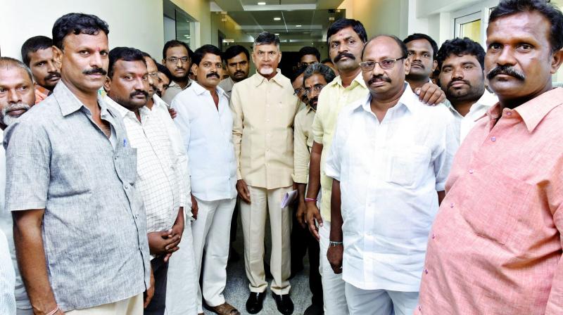 Leaders from Nandyal who joined TD in the presence of Chief Minister N. Chandrababu Naidu on Tuesday. (Photo: DC)