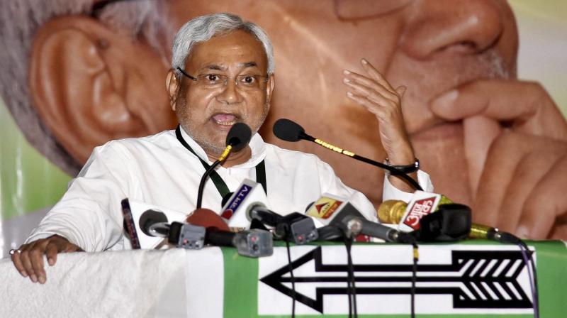 Bihar Chief Minister and National President of JD(U) Nitish Kumar addressing the partys national executive committee during a meeting in Patna on Saturday. (Photo: PTI)