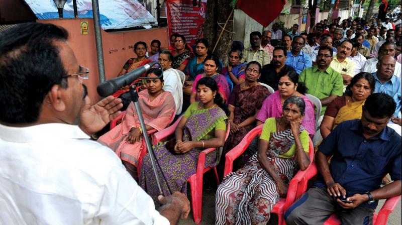 CPIM district secretary Thiruvananthapuram  Anavoor Nagappan inaugurates the CPM protest meet in Thiruvananthapuram against the BJP-led central governments anti people policies on Saturday.