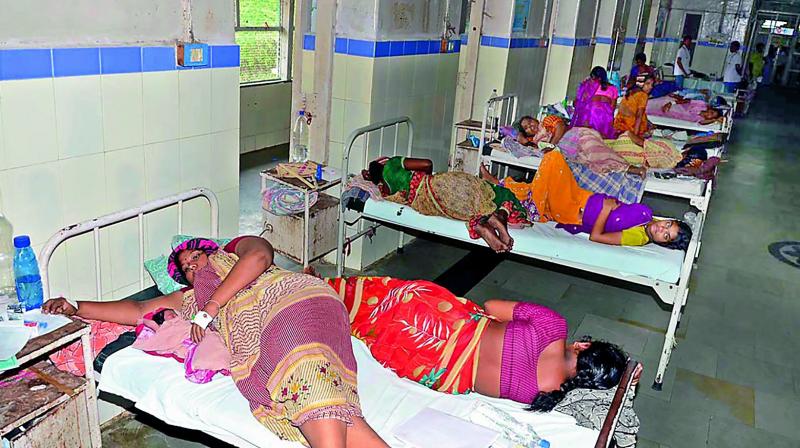 Two patients share one bed at the Government General Hospital, Guntur. (Photo: DC)