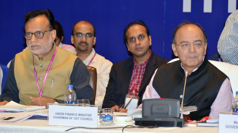 Minister of Corporate Affairs Arun Jaitley at the 21st GST Council meet in Hyderabad on Saturday. (Photo: PTI)