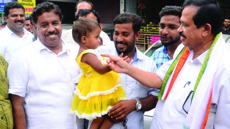 UDF candidate K.N.A. Khader during campaign at Vengara on Wednesday. (Photo: DC)