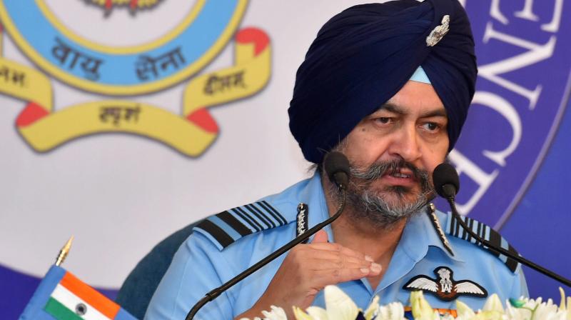 Air Chief Marshal BS Dhanoa gestures as he addresses a news conference ahead of Air Force Day, in New Delhi. (Photo: PTI)