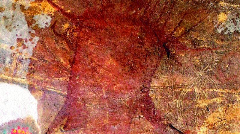 The cave painting found at Thaatimattayyah near Mancherial.