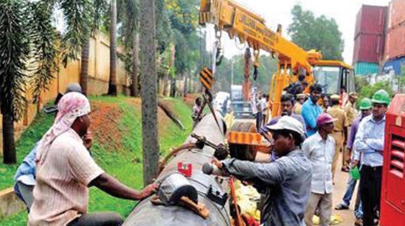 GAIL pipeline works progressing in Kochi. (File pic).