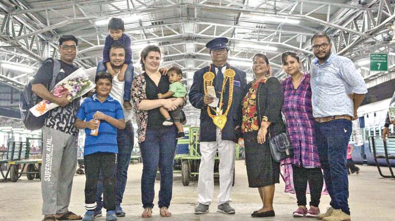 Rocky Brass family gives him a farewell at Central Railway station on Saturday. (Photo: DC)