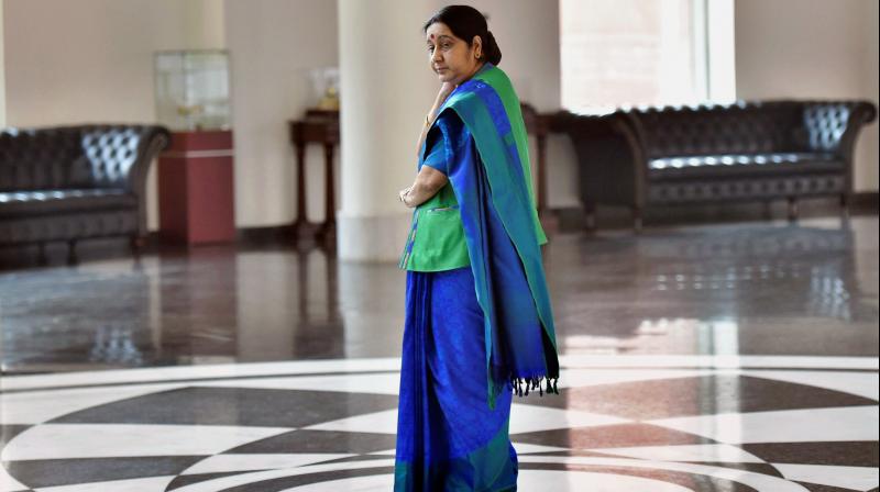 Minister for External Affairs Sushma Swaraj before a meeting with U.S. Secretary of State Rex Tillerson, at Jawahar Lal Nehru Bhavan in New Delhi. (Photo: PTI)