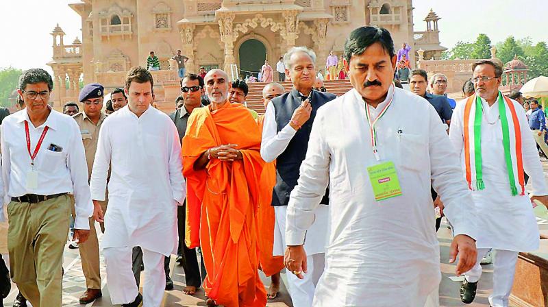 Congress vice-president Rahul Gandhi during his visit to the Swaminarayan Akshardham temple, in Gandhinagar on Saturday. (Photo: PTI)