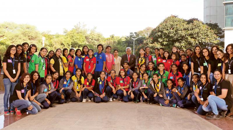 Students of Kendriya Vidyalaya during their visit to Volvo offices in the city. (Photo: DC)