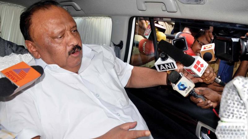 Thomas Chandy leaves for Alappuzha after handing over resignation to NCP state president T.P. Peethambaran on Wednesday. (Photo: Peethambaran Payyeri)