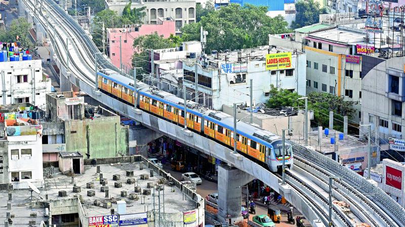 Testing of the Metro train began on Tuesday afternoon. One of the trains seen coming from Ameerpet to Secunderabad, the second train was being tested from Nagole to Secunderabad. At Secunderabad, both the trains halted on the tracks, as the signalling process was being tested near Railway Quarters. (Photo: DC)