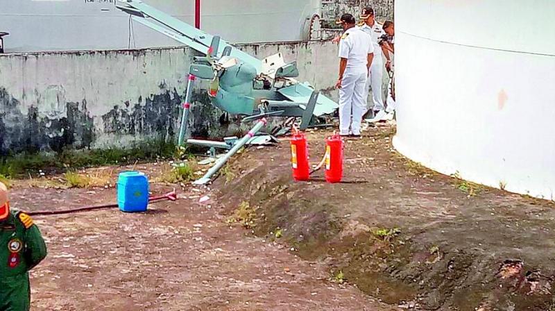 The remotely-piloted aircraft of the Indian Navy which crashed during take-off outside the Naval base of Kochi on Tuesday. 	 VIA WEB