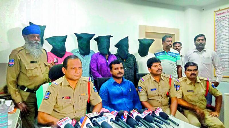 Police addresses the media after the arrest of the 6 accused in the TRS leader murder case.