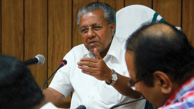 Chief Minister Pinarayi Vijayan speaks during a  press meet in Thiruvananthapuram on Wednesday. (Photo: A.V. MUZAFAR)