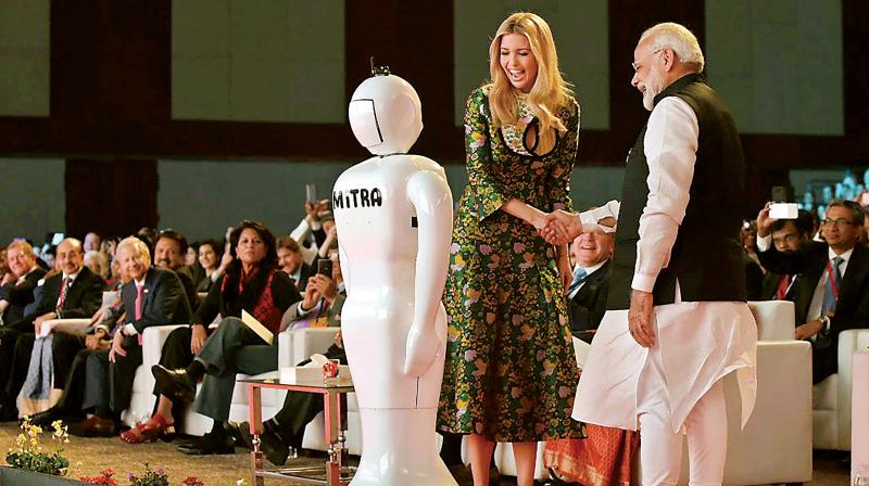 Prime Minister Narendra Modi with Ivanka Trump, daughter and adviser to the US President, during the inauguration of the Global Entrepreneurship Summit 2017 in Hyderabad on Tuesday. (Photo: PTI)