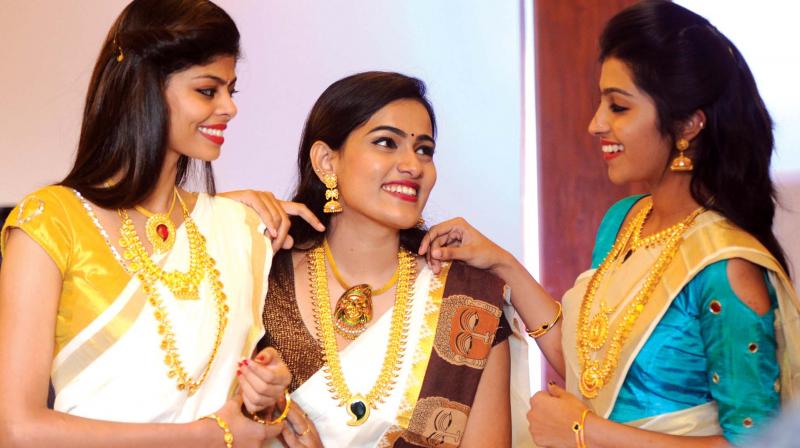 Models wearing ornaments to be on display for the show. (Photo: ARUNCHANDRA BOSE)