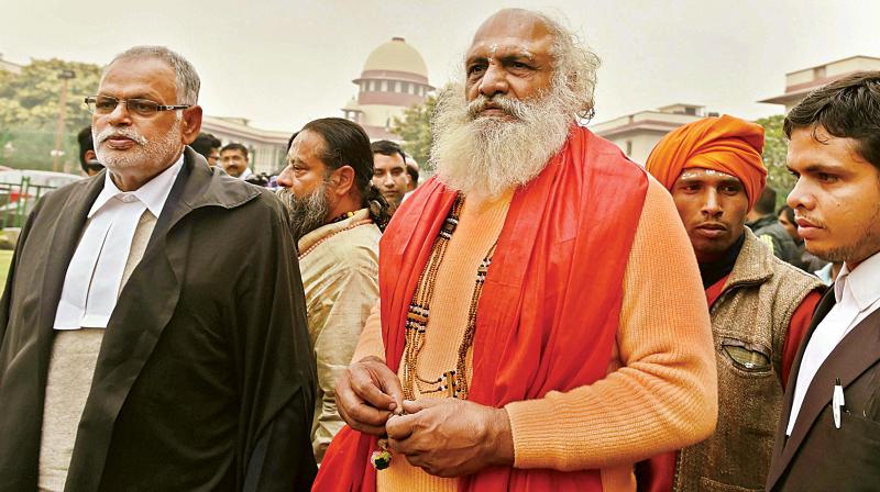 Mahant Dharam Das outside the Supreme Court in New Delhi on Tuesday. (Photo: PTI)