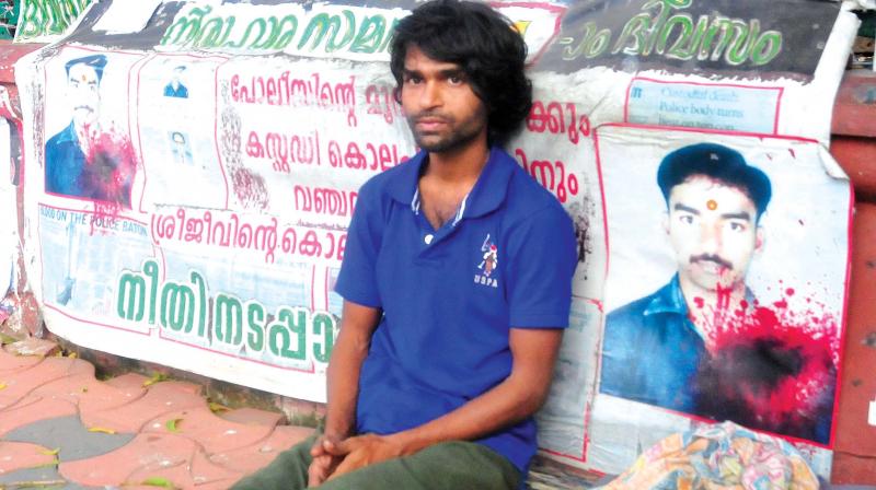 Sreejith of Parassala sits on protest in front of Secretariat. (Photo: DC)