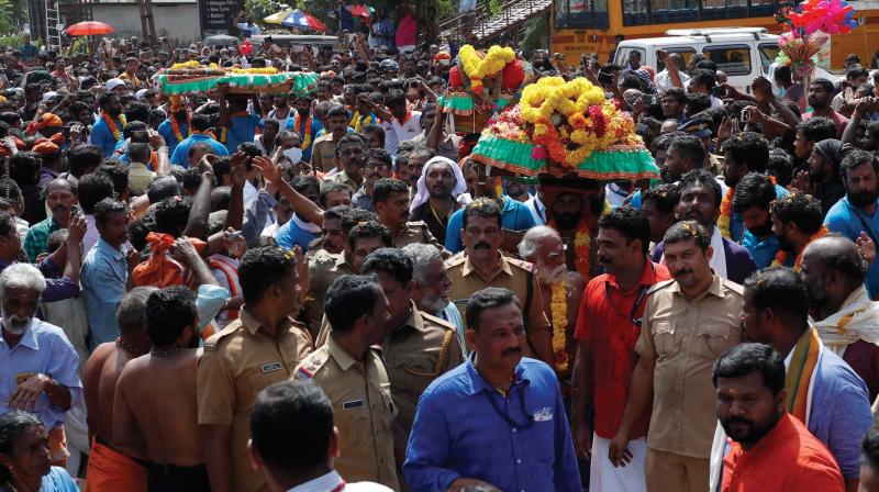 Thiruvabharanam procession starts from Panthalam on Friday.  (Photo: Rajeev Prasad)