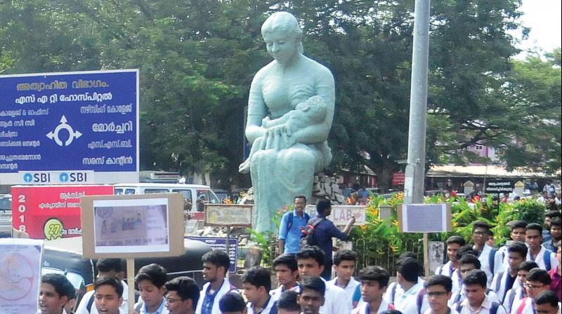 File pic of the statue of Mother and child in front of SAT Hospital, Thiruvananthapuram.