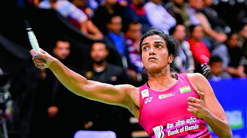 P.V. Sindhu in action against Spains Beatriz Corrales in the India Open quarters in New Delhi on Friday. (Photo: PTI)