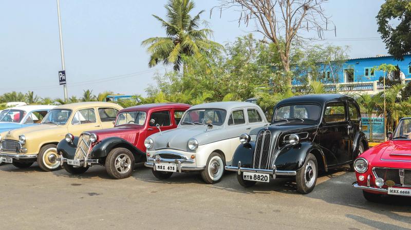 A vintage car rally from Chennai to Puducherry organised by Madras Heritage Motoring Club on Saturday.  (Photo: DC)
