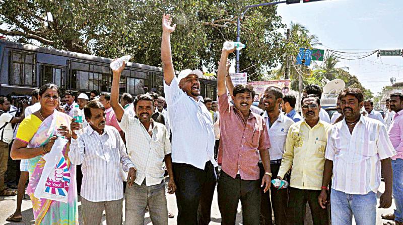 People in Mandya and Cauvery Basin celebrate the Supreme Courts verdict on the Cauvery dispute on Friday.