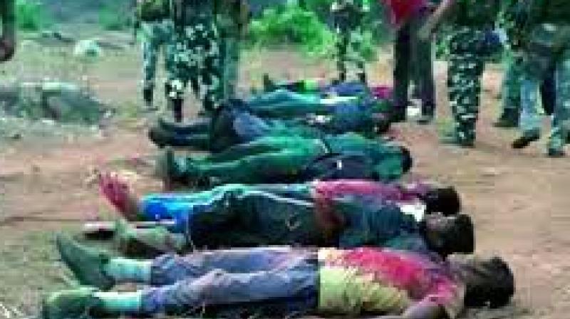 Bodies of slain Maoists who were killed in an encounter near Chhattisgarhs Bijapur district bordering Telangana on Friday. (Photo: DC)