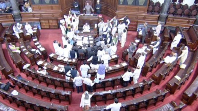 Both Houses of Parliament adjourned without transacting any business on Monday as Members of Parliament of both Telugu states raised slogans, rushed to the well of the House and stalled proceedings. (Photo: Twitter/ANI))