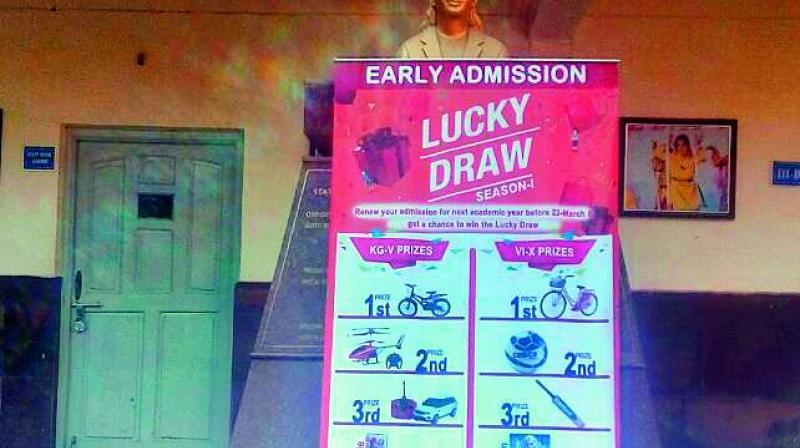 The lucky draw scheme board put up at a school in Hayatnagar.