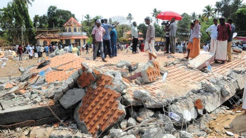 Remains of the day: The tragedy at Puttingal temple in Paravur, Kollam, on April1, 2016, left more 100 people dead and more that 350 injured. The temple and hundreds of houses in the locality were destroyed when the fireworks as part of the temple festival went awry. (Photo: DC File)