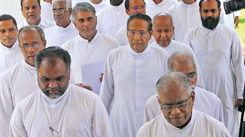 Priests take out a protest march to the Major Archbishops House in Kochi on Friday. (Photo: SUNOJ NINAN MATHEW)