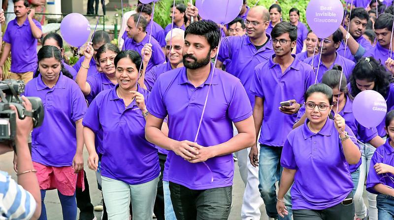 Actor Sumanth participates in the glaucoma awareness rally at L.V. Prasad Eye Hospital on Sunday.