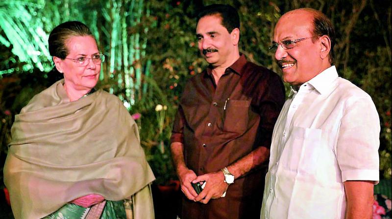 United Progressive Alliance (UPA) chairperson Sonia Gandhi with the Opposition parties leaders during a dinner hosted by her at 10 Janpath in New Delhi on Tuesday. (Photo: PTI)