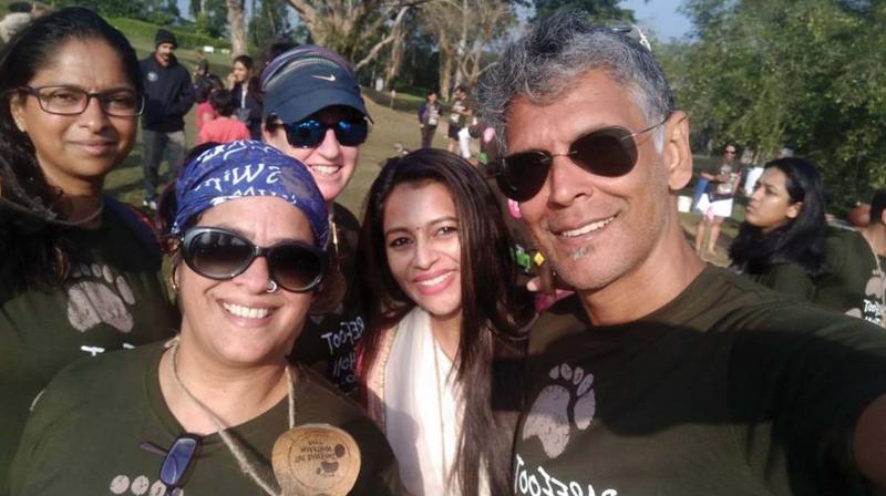 Sobha with Milind Soman during the Coorg Barefoot Run.