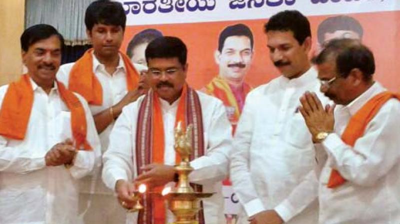 Union Minister Dharmendra Pradhan at a programme in Belthangady, Mangaluru on Tuesday.