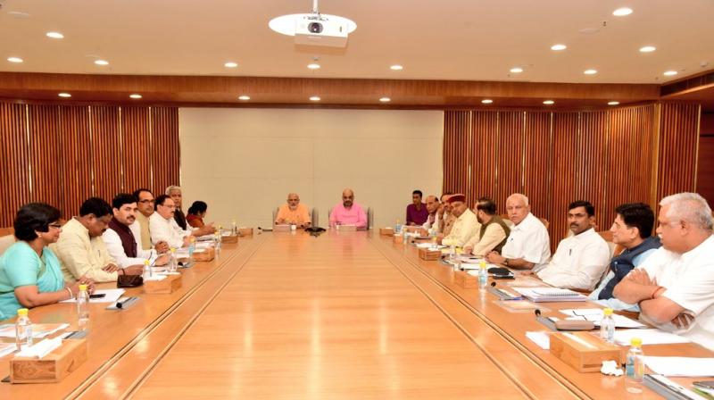 The BJP top brass, including Prime Minister Narendra Modi and party president Amit Shah, met earlier on Sunday night to finalise the candidates for the polls. (Photo: Twitter | @AmitShah)