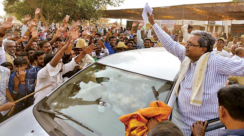 Chief Minister Siddaramaiah during his campaign at the Chamundeshwari Assembly Constituency in Mysuru. (Photo: KPN)